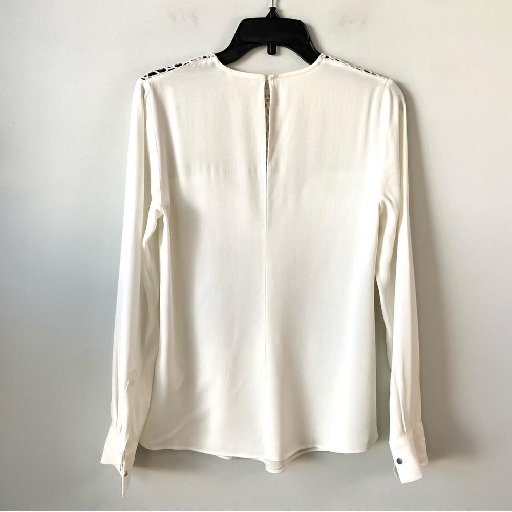 A.L.C. Sian Long Sleeve‎ Crepe Blouse Silk Honeycomb Crochet Net Ivory 2 - Picture 6 of 8